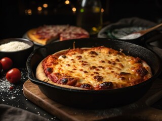 Delicious Homemade Pizza in a Cast Iron Pan - Night Photography