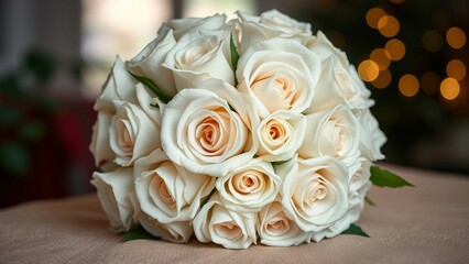Obraz premium A lush bouquet of pristine white roses elegantly arranged for wedding