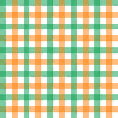 Gingham seamless pattern.Checkered tartan plaid repeat pattern in green orange white.Geometric vector illustration background wallpaper for fabric and prints.