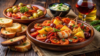 Delicious Spanish Tapas Platter: Variety of Small Dishes, Close-Up