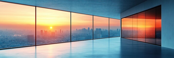 Fototapeta premium Stunning sunset view from modern high-rise overlooking city skyline