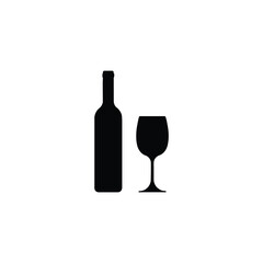Wine bottle with wine glass silhouette on white background.