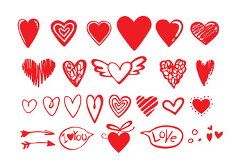 Set of  hand drawn cute  hearts vector illustration. Mothers day, greeting card, wallpaper or gift wrapping design