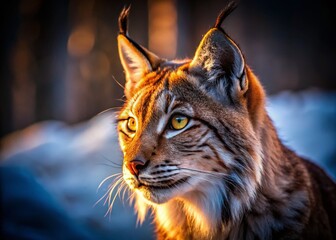 Obraz premium Discouraged Lynx Portrait: Puzzled Big Cat Profile Night Photography on White Background