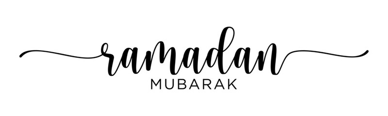 Ramadan Mubarak 2025 black vector brush calligraphy banner