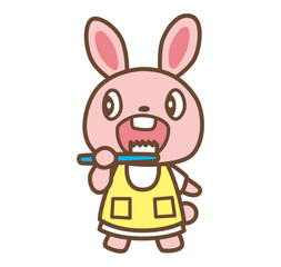 歯磨きをするウサギのイラスト