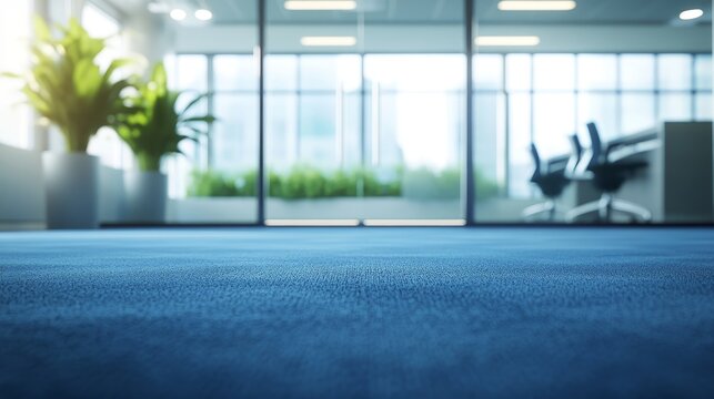 Close-up of a modern office carpet with a low angle shot, highlighting the texture design details, featuring a lens focus on the fine fibers, contemporary decor in a professional workspace environment