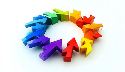 Colorful 3D Arrows Forming a Circular Pattern on White Background