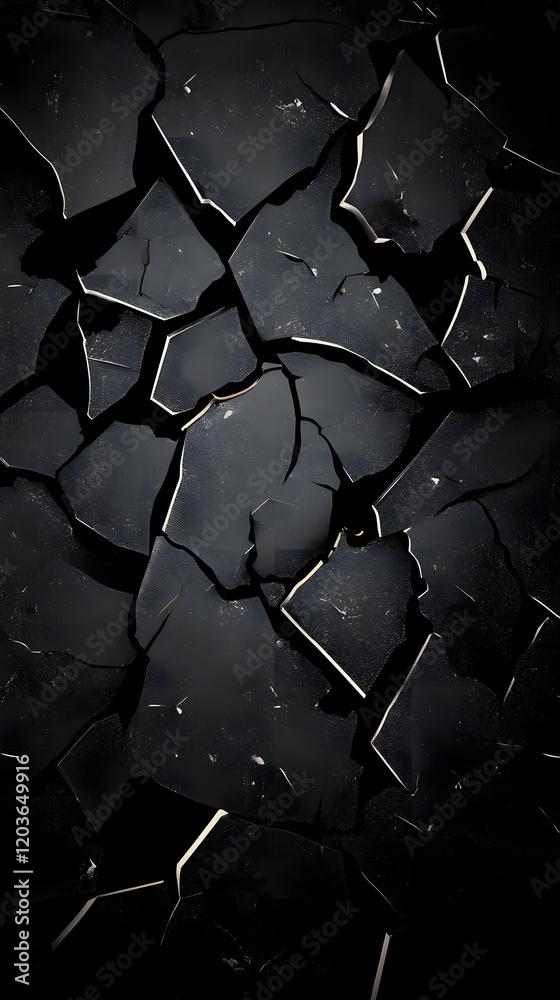 Aufkleber cracked black surface texture abstract background digital art dark environment close-up view artisti