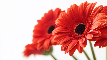 Red gerberas close up on a white background
