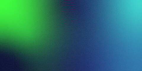 Gradient background with grainy photographic effect. Abstract violet purple and green wavy line pattern on dark blue background with copy space. Modern tech futuristic neon color banner concept. Vecto