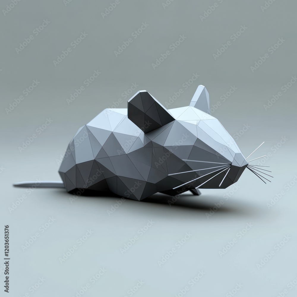 Fototapete low poly mouse model on gray surface. 3d model for illustration or graphic element use