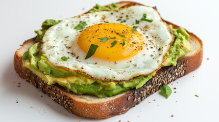 Wholegrain avocado toast with fried egg on top