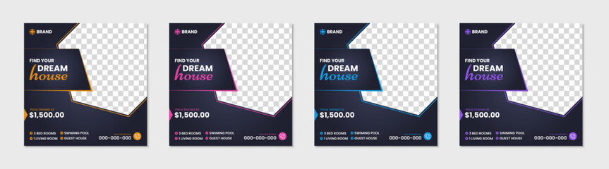 Real estate home sale social media post banner design template For digital marketing. Real estate house property sale social media post template.