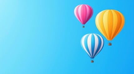 Obraz premium Three colorful hot air balloons soaring high in a clear blue sky during a bright sunny day