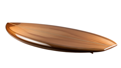 Wooden surfboard isolated on transparent background.