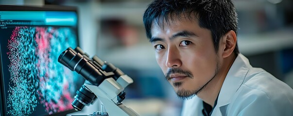 Scientific researcher analyzing samples in laboratory high-tech environment