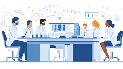 Scientific research team collaborating in modern laboratory environment