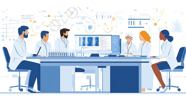 Scientific research team collaborating in modern laboratory environment