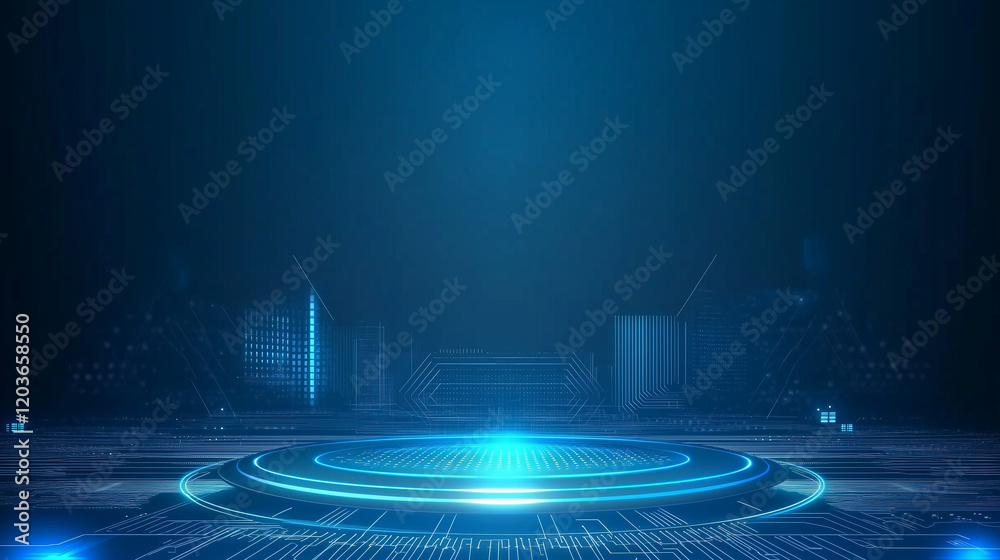 Poster abstract futuristic blue background featuring glowing digital technology and circuit board design. h