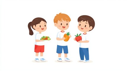 Obraz premium Young boy and girl happily holding a plate of delicious food in a bright and cheerful kitchen setting
