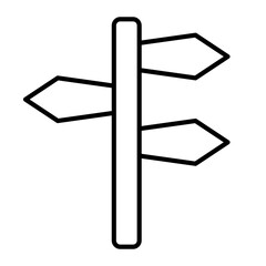 Direction Signpost Icon: A simple line drawing illustration of a classic directional signpost, pointing in three directions. This icon represents guidance, navigation, and choices.
