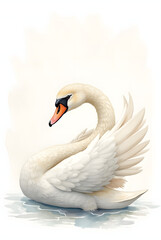 Obraz premium An exquisite watercolor illustration of a swan in soft pastel colors with delicate hand details.