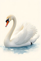 An exquisite watercolor illustration of a swan in soft pastel colors with delicate hand details.