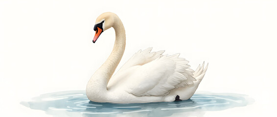Obraz premium An exquisite watercolor illustration of a swan in soft pastel colors with delicate hand details.