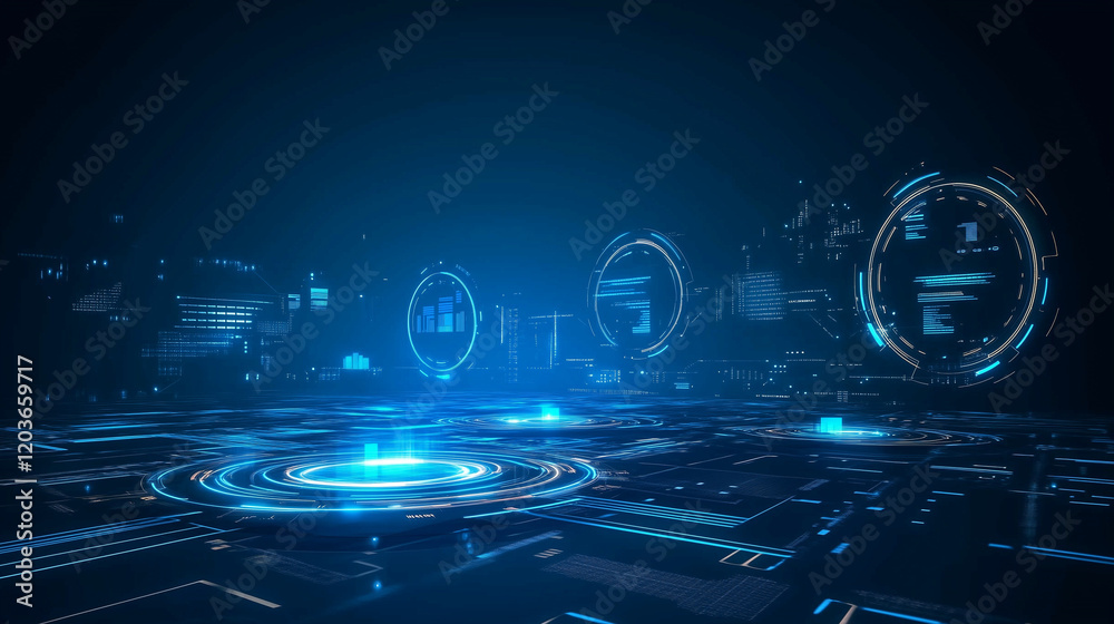 Poster abstract futuristic blue background featuring glowing digital technology and circuit board design. h
