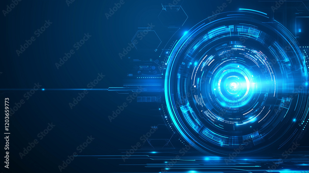 Poster abstract futuristic blue background featuring glowing digital technology and circuit board design. h