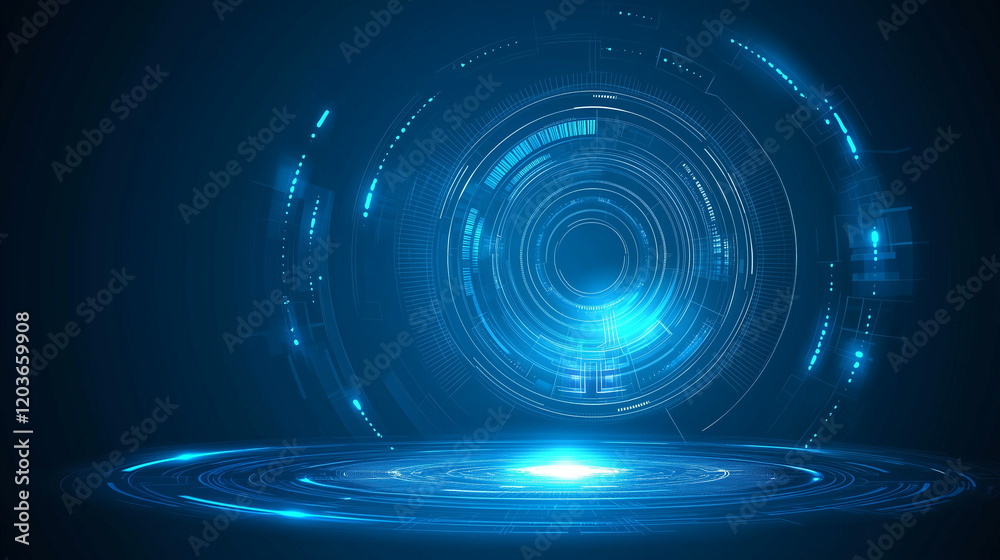 Poster abstract futuristic blue background featuring glowing digital technology and circuit board design. h