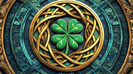 St Patrick's Day Celebration History Celtic knot with green four-leaf clover design.