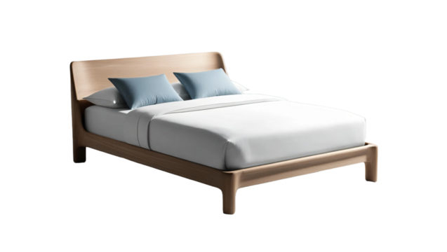 Modern bed with white and blue elements isolated on transparent background. - Powered by Adobe
