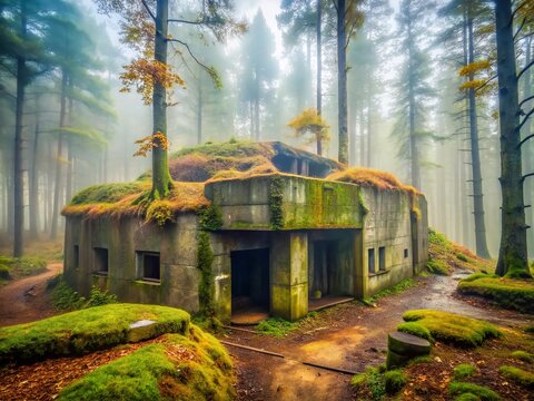 Eerie Overgrown Ruins: Double Exposure of Wolf's Lair, Historical Site, Poland