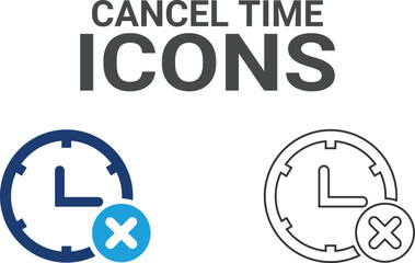 Cancel time icon. Timer, alarm, schedule, hourglass, clock icons. Solid icon collection.
