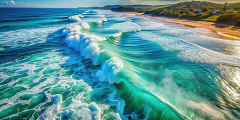 Fototapeta premium Aerial View of Turquoise Blue Ocean Waves in Australia - Macro Photography of Clear Water Texture