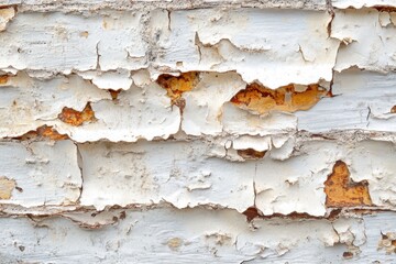 Fototapeta premium Weathered peeling paint on old brick wall showing texture and layers
