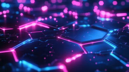 Abstract Cyberpunk Hexagon Network: Neon Lights and Futuristic Technology