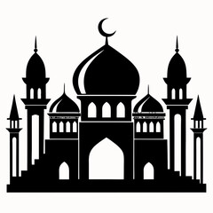 Islamic mosque black silhouette vector illustration on white background