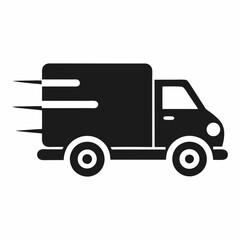 Vector black shipping fast delivery truck silhouette on white background