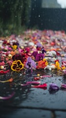 Fototapeta premium Flower bed with many different colored flowers