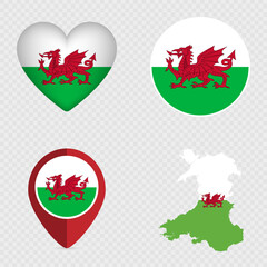 Wales Flag Icons Pack. Vector illustration.