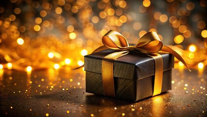 Elegant Dark Gift Box with Golden Ribbon - Luxury Holiday Present Panoramic