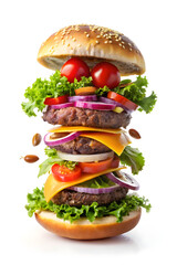 A Deliciously Stacked Burger with Fresh Toppings