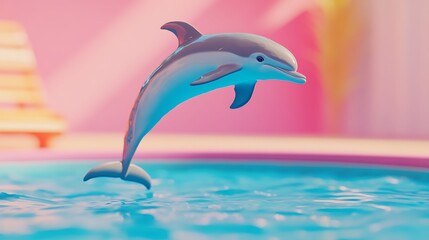Mini dolphin with jump stand on pool background
