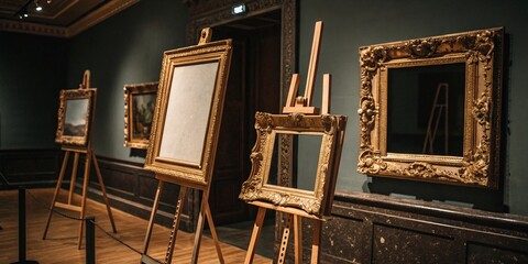 Elegant Empty Ornate Picture Frames in Museum Gallery Setting - Ready for Art