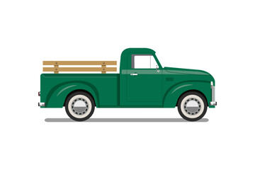 old pickup truck for farm. green pickup truck. vector © Victoriia