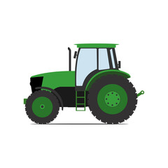 Green tractor on a white background. Vector