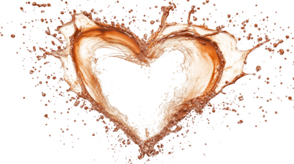 Chocolate splash in heart shape isolated on a white background 